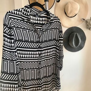Black and White Polyester Blouse